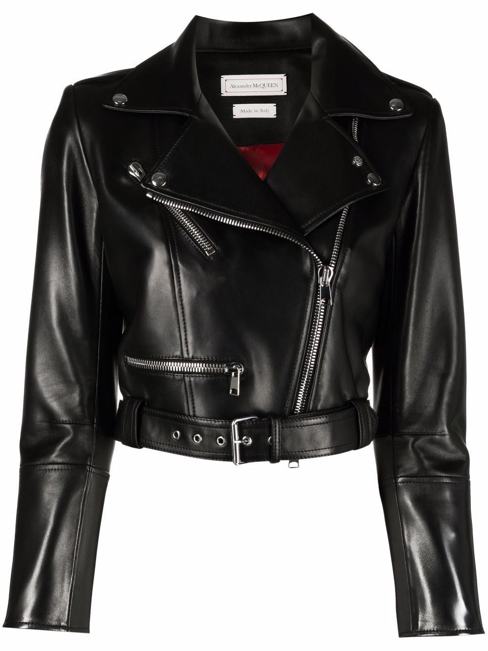 Alexander McQueen Cropped-Bikerjacke mit Gürtel - Schwarz von Alexander McQueen