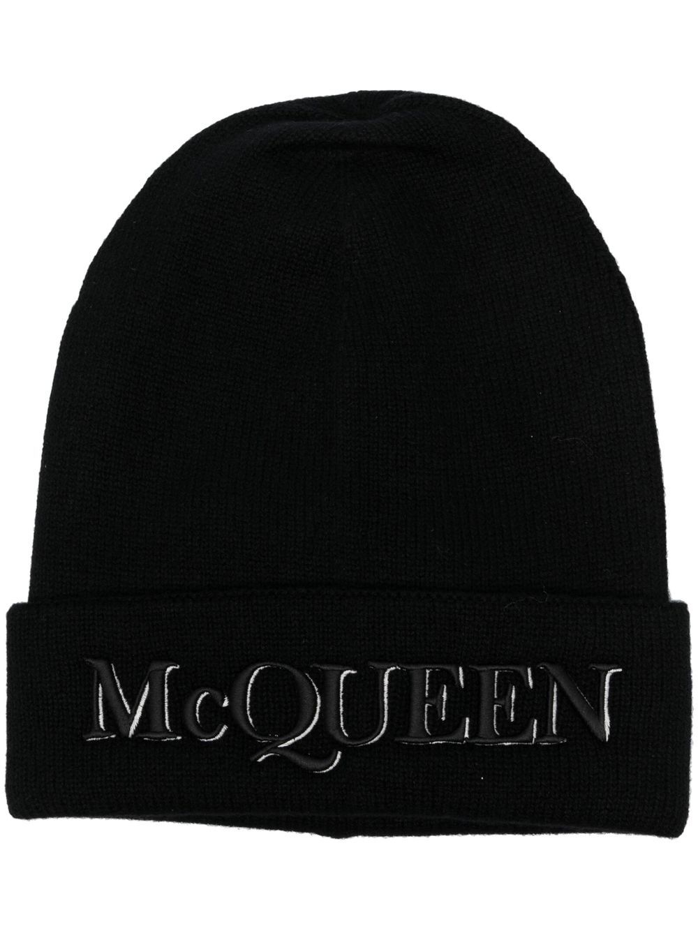 Alexander McQueen Fein gestrickte Beanie mit Logo - Schwarz von Alexander McQueen