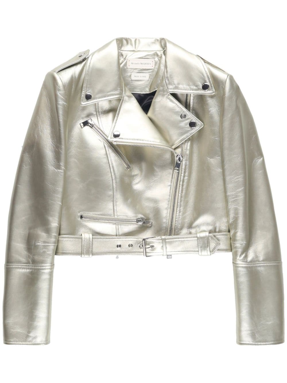 Alexander McQueen Cropped-Bikerjacke im Metallic-Look - Gold von Alexander McQueen