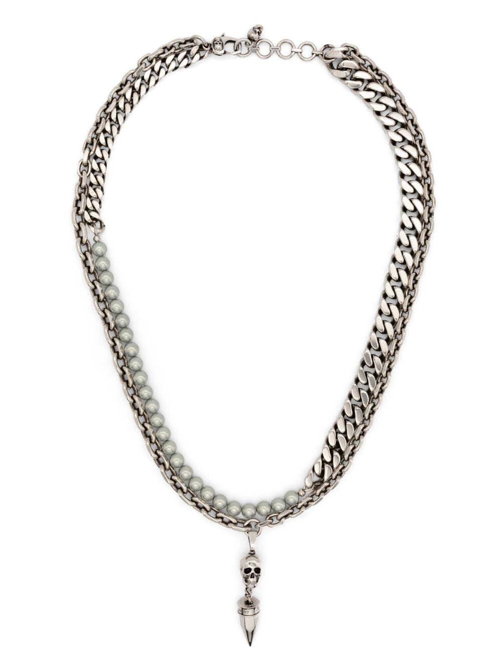 Alexander McQueen Skull Halskette mit Perlen - Silber von Alexander McQueen