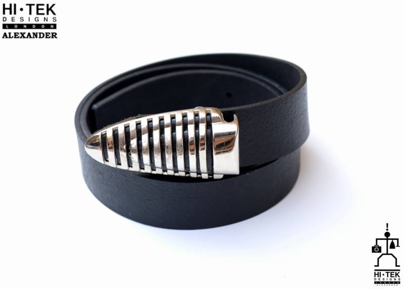 Hi Tek Alexander Schwarz Leder Gürtel Edelstahl Schnalle, Unisex von AlexanderHiTek