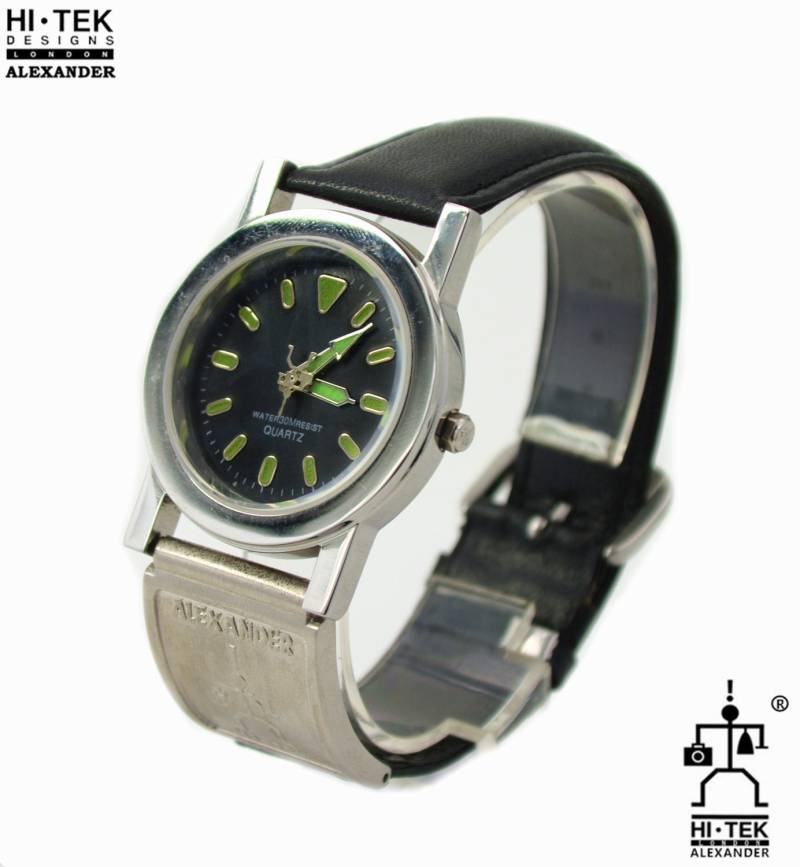 Hi Tek Edelstahl Unisex Armbanduhr Grünes Leuchtziffernblatt von AlexanderHiTek