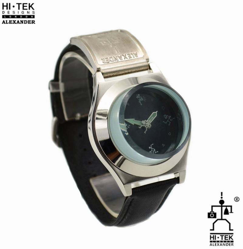 Hi Tek Schwarze Leder Goth Steampunk Retro Futuristisch Ausgefallen Unisex Armbanduhr von AlexanderHiTek