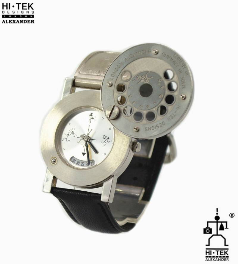 Hi Tek Steampunk Armbanduhr Schwarze Leder Edelstahl Unisex Uhr von AlexanderHiTek