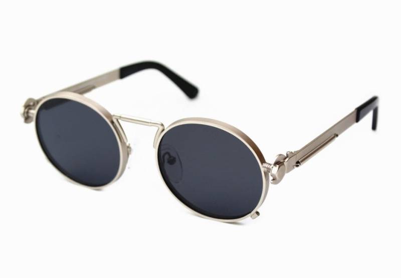 Runde Steampunk-Sonnenbrille Silberner Metallrahmen, Polarisierte Linse von AlexanderHiTek