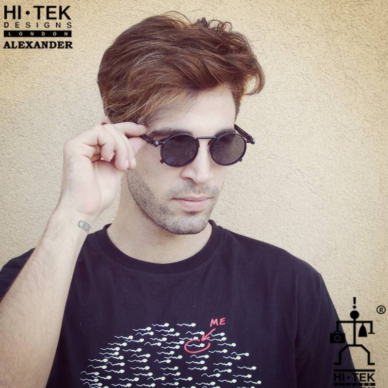 Vintage Steampunk Sonnenbrille Runder Schwarzer Metallrahmen, Polarisierte Gläser von AlexanderHiTek