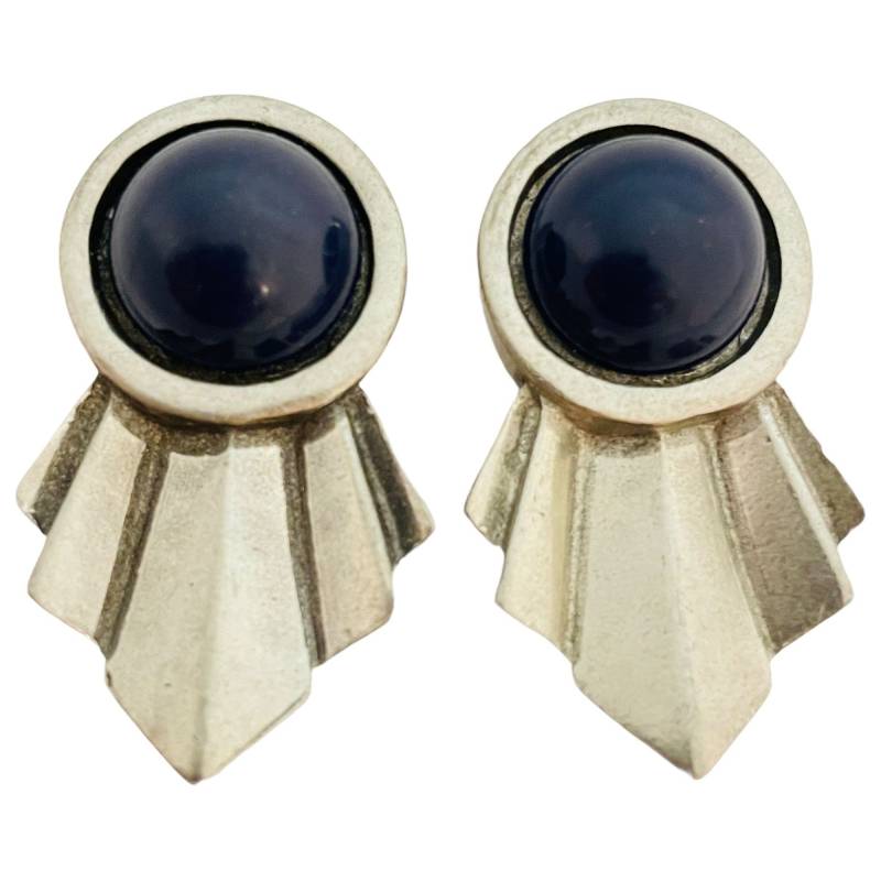 Vintage 1988 Möwe Zinn Kanada Silber Kunst Lapis Designer Start - Und Landebahn Ohrclips von AlexandersBoutiqueUS