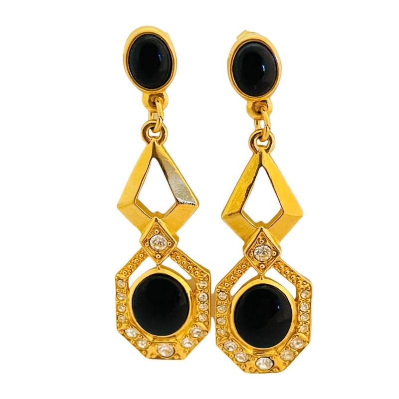 Vintage Avon Gold Schwarz Emaille Strass Designer Landebahn Pierced Ohrringe von AlexandersBoutiqueUS