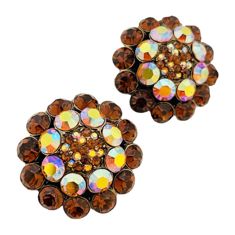 Vintage Bronzefarbene Strass Designer Landebahn Ohrclips von AlexandersBoutiqueUS