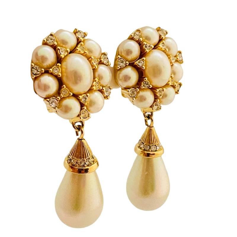 Vintage Christian Dior Gold Perle Strass Designer Start - Und Landebahn Ohrclips von AlexandersBoutiqueUS
