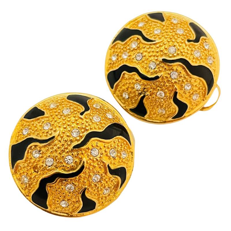 Vintage Gold Emaille Strass Designer Landebahn Ohrclips von AlexandersBoutiqueUS