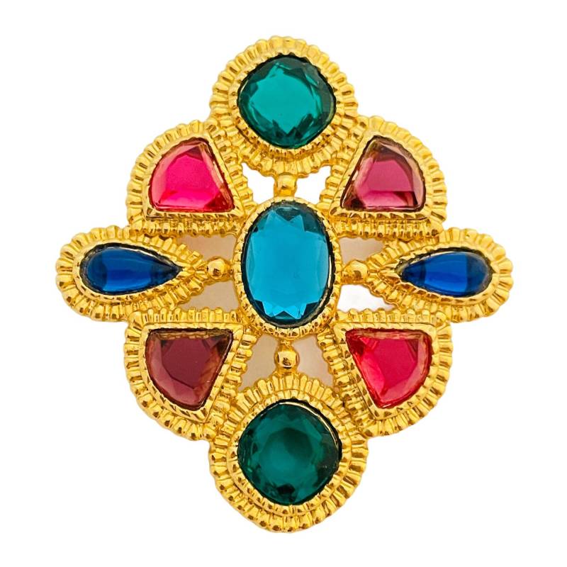Vintage Gold Etruscan Malteser Kreuz Juwel Strass Designer Startbahn Brosche von AlexandersBoutiqueUS