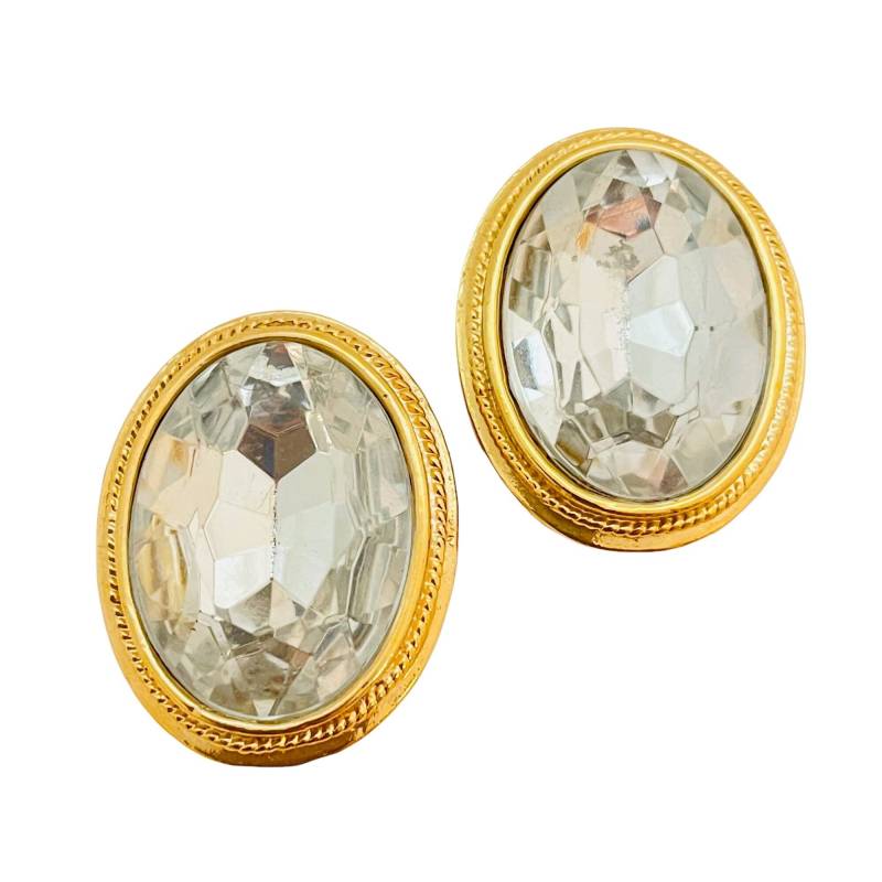 Vintage Gold Facettierte Glas Designer Start - Und Landebahn Ohrclips von AlexandersBoutiqueUS