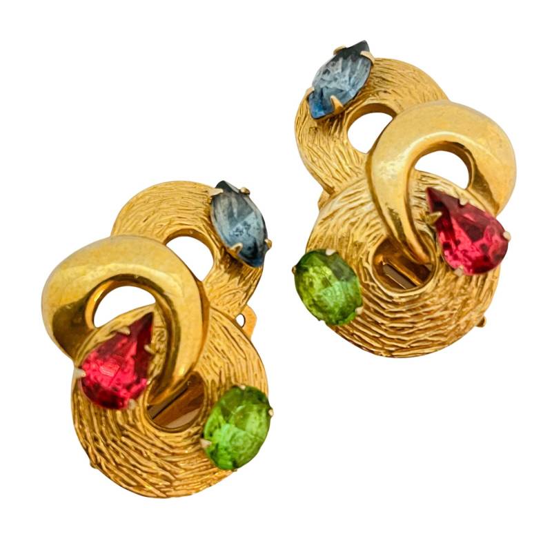 Vintage Gold Farbenfroh Strass Designer Start - Und Landebahn Ohrclips von AlexandersBoutiqueUS