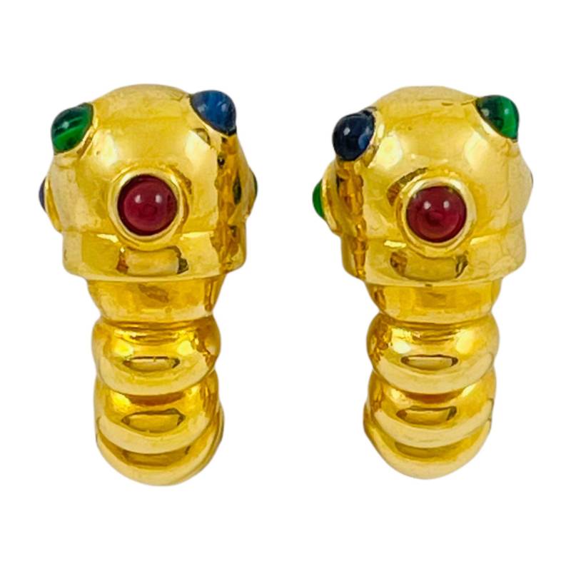 Vintage Gold Garnelen Juwel Glas Cabochons Designer Start - Und Landebahn Ohrclips von AlexandersBoutiqueUS