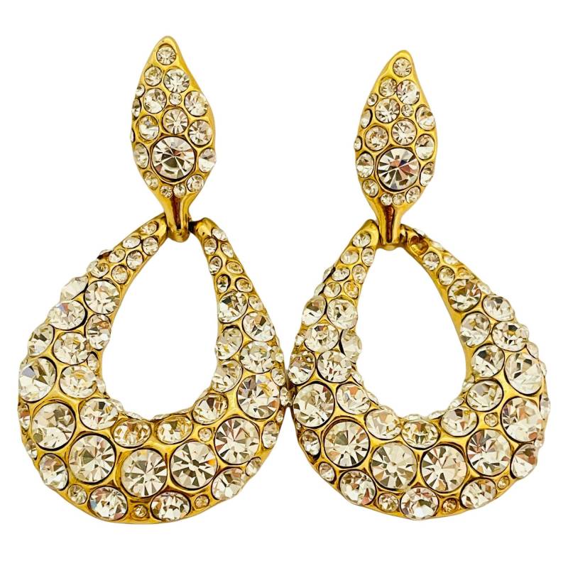 Vintage Gold Glas Strass Baumeln Designer Startbahn Clip An Ohrringen von AlexandersBoutiqueUS