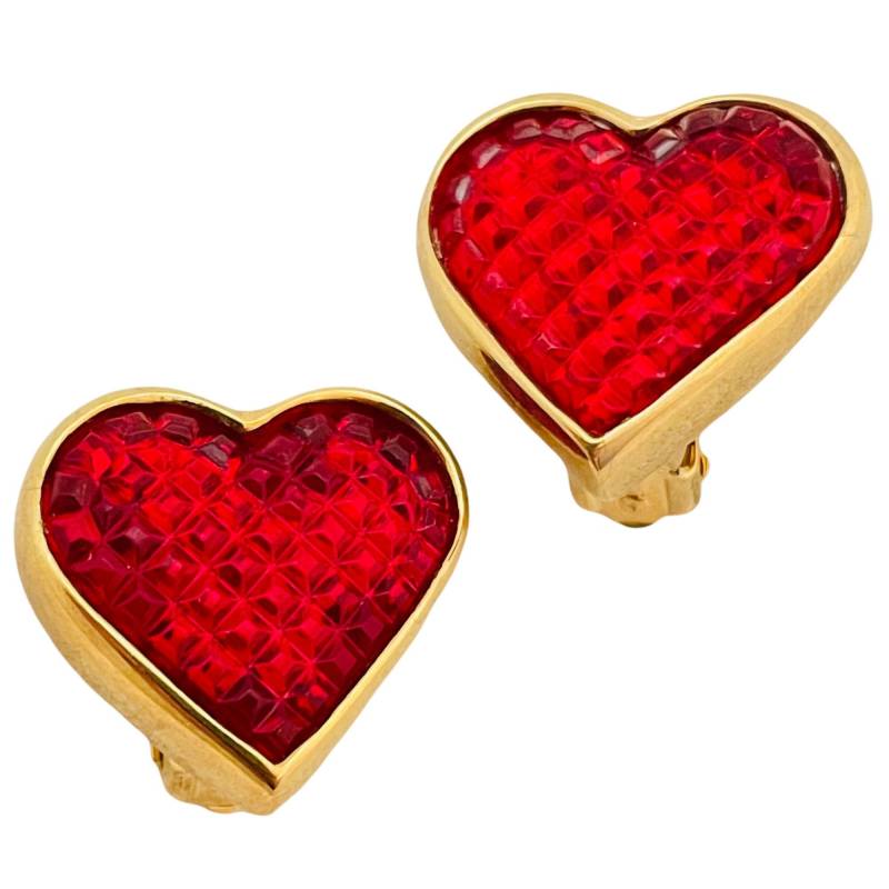 Vintage Gold Herz Rot Glas Designer Startbahn Clip An Ohrringen von AlexandersBoutiqueUS