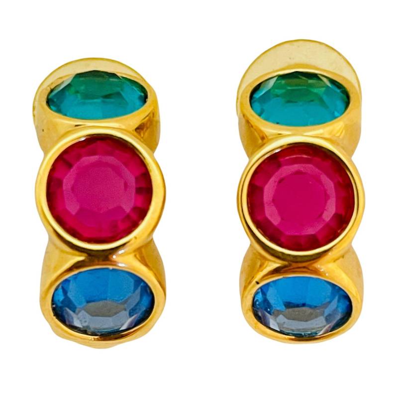 Vintage Gold Juwel Glas Designer Landebahn Pierced Ohrringe von AlexandersBoutiqueUS