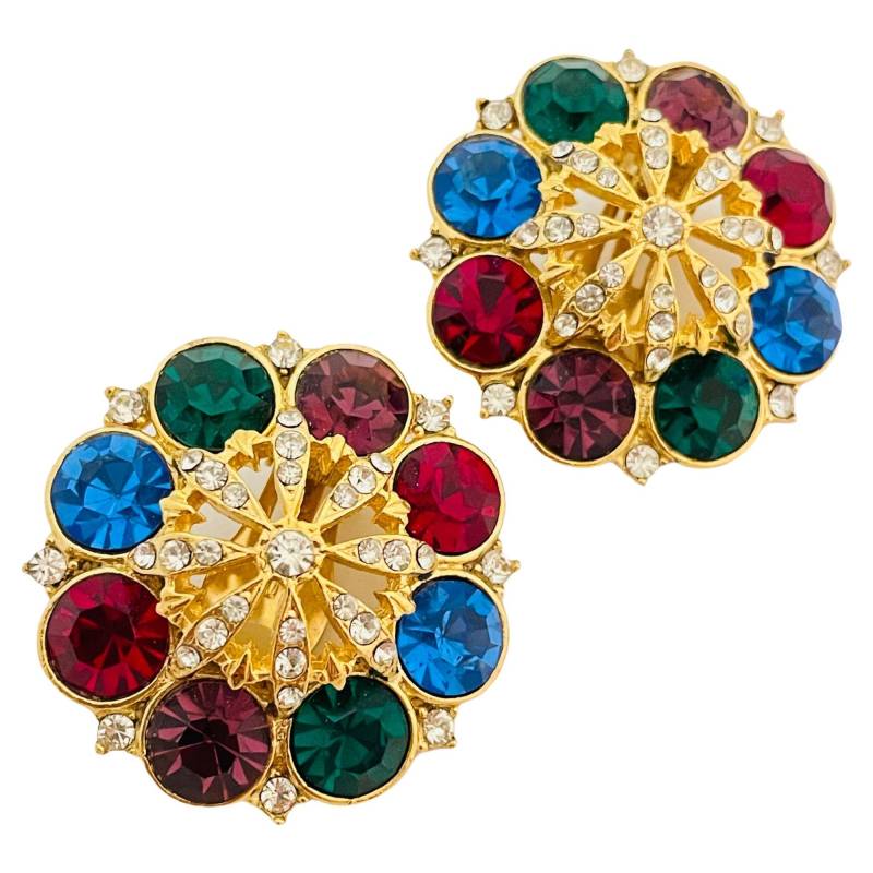 Vintage Gold Juwel Glas Designer Startbahn Clip An Ohrringen von AlexandersBoutiqueUS