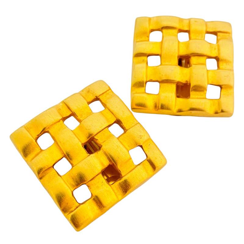 Vintage Gold Matte Modernist Designer Start - Und Landebahn Ohrclips von AlexandersBoutiqueUS