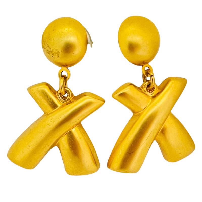 Vintage Gold Modernist Baumeln Designer Startbahn Pierced Ohrringe von AlexandersBoutiqueUS
