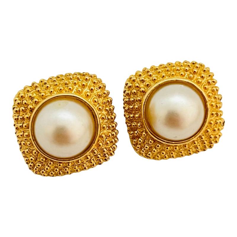 Vintage Gold Perle Etruscan Designer Start - Und Landebahn Ohrclips von AlexandersBoutiqueUS