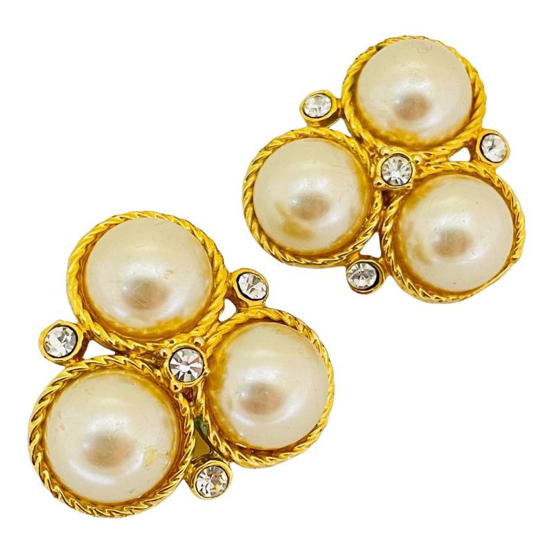 Vintage Gold Perle Strass Designer Start - Und Landebahn Ohrclips von AlexandersBoutiqueUS