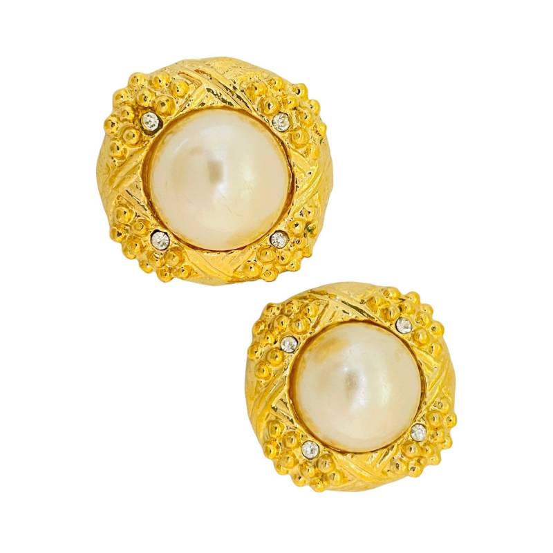 Vintage Gold Perle Strass Massive Designer Start - Und Landebahn Ohrclips von AlexandersBoutiqueUS