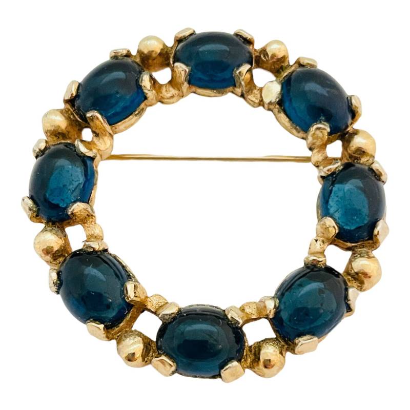 Vintage Gold Qualle Bauch Saphir Glas Cabochons Designer Brosche von AlexandersBoutiqueUS