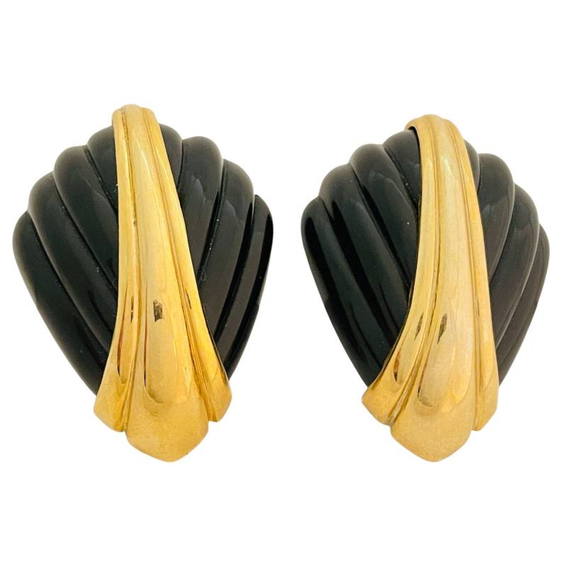 Vintage Gold Schwarz Lucite Modernist Designer Start - Und Landebahn Ohrclips von AlexandersBoutiqueUS