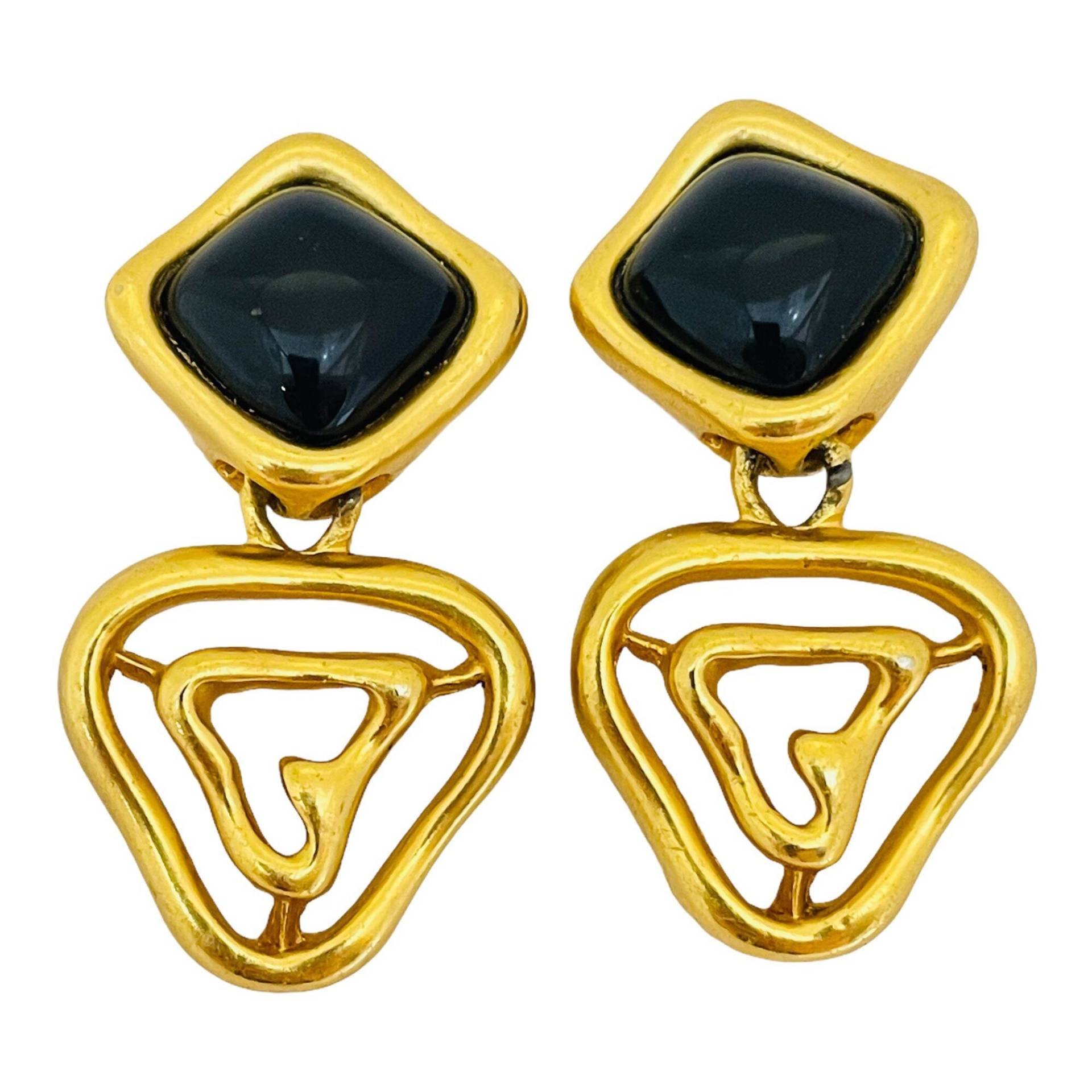 Vintage Gold Schwarz Modernist Baumeln Designer Start - Und Landebahn Clip An Ohrringen Vintage Gold Schwarz Modernist Baumeln Designer Start - Und Landebahn Clip An Ohrringen von AlexandersBoutiqueUS
