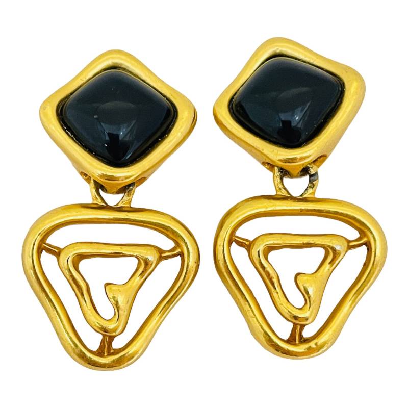 Vintage Gold Schwarz Modernist Baumeln Designer Start - Und Landebahn Clip An Ohrringen von AlexandersBoutiqueUS
