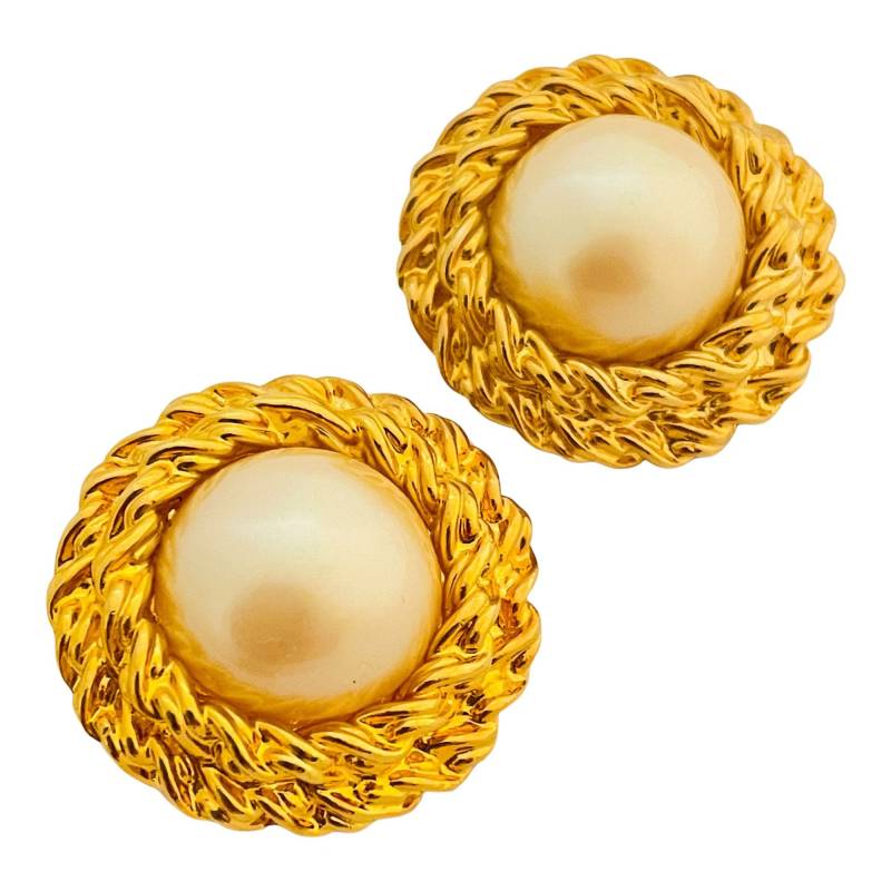 Vintage Gold Seil Kette Perle Designer Start - Und Landebahn Ohrclips von AlexandersBoutiqueUS