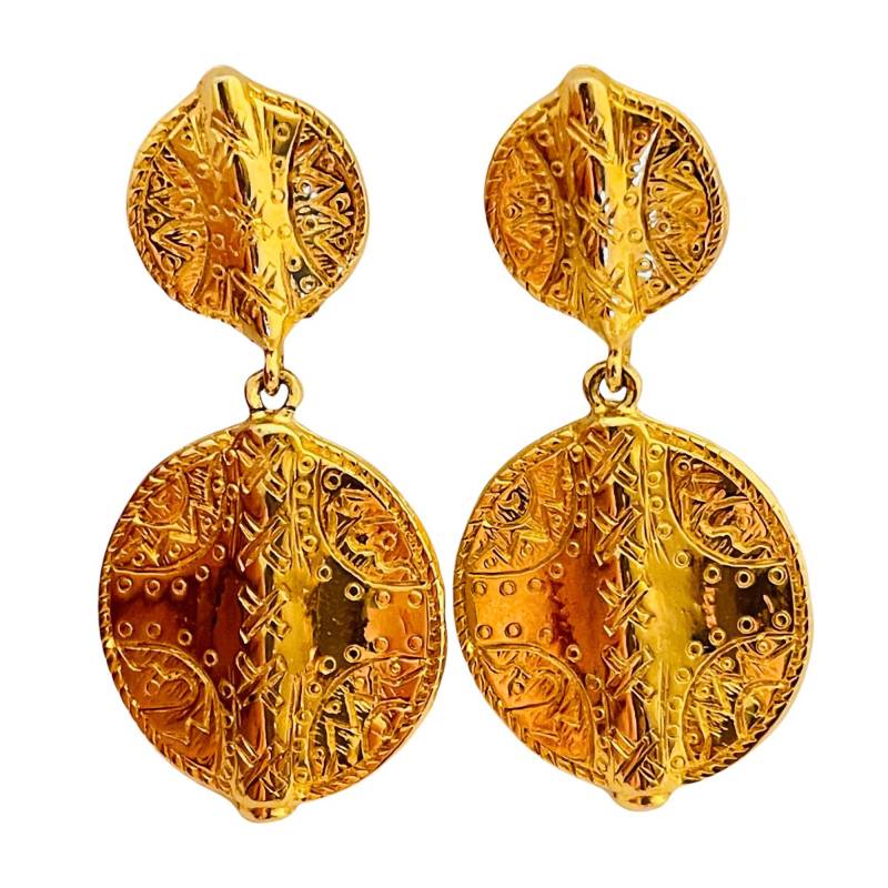 Vintage Gold Strukturierte Hänger Designer Start - Und Landebahn Ohrclips von AlexandersBoutiqueUS