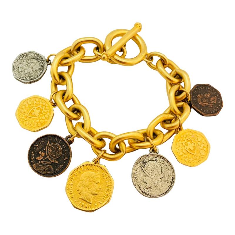 Vintage Goldkette Münze Charm Designer Laufsteg Armband von AlexandersBoutiqueUS