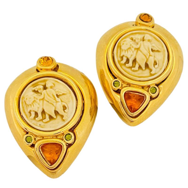 Vintage Jesara Gold Glas Löwe Designer Start - Und Landebahn Ohrclips von AlexandersBoutiqueUS