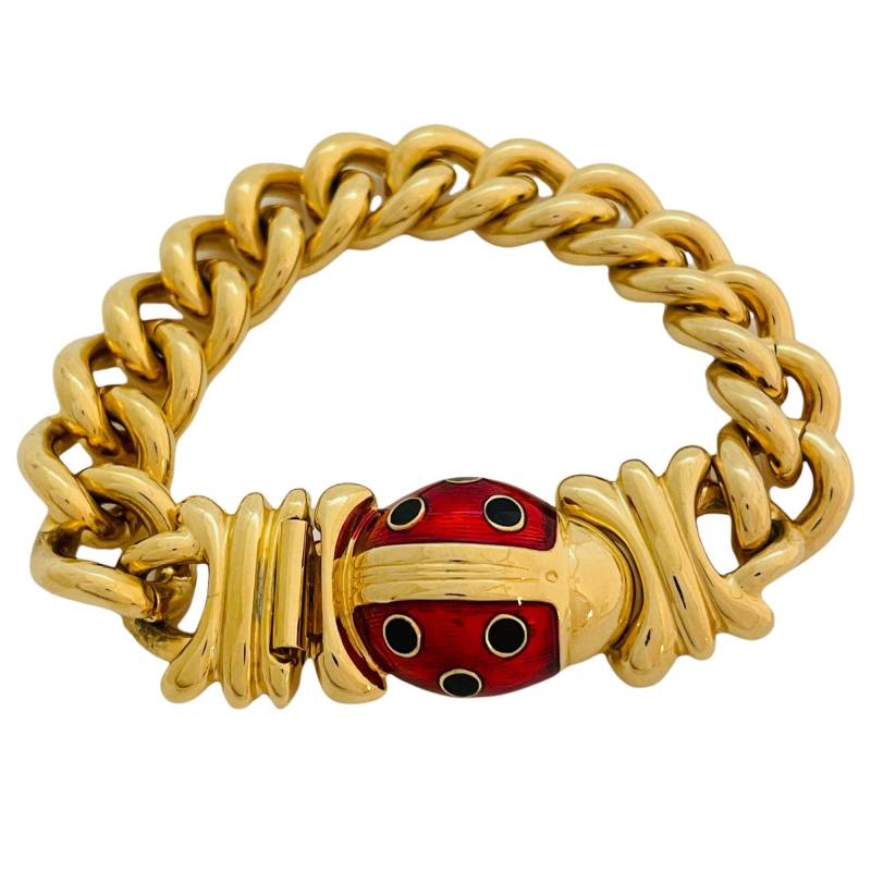 Vintage Joan Rivers Gold Kette Lady Bug Emaille Designer Laufsteg Armband von AlexandersBoutiqueUS
