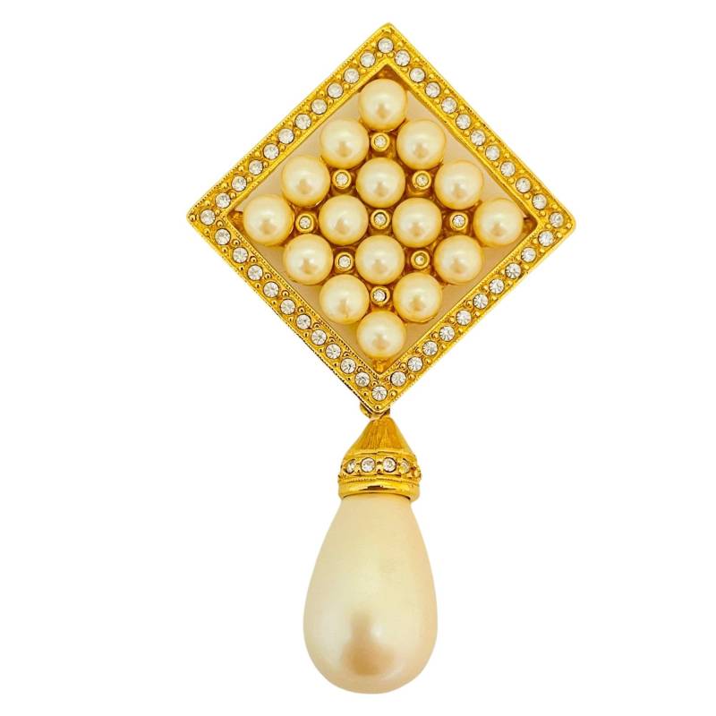 Vintage Joan Rivers Gold Strass Perle Designer Startbahn Brosche Halskette von AlexandersBoutiqueUS