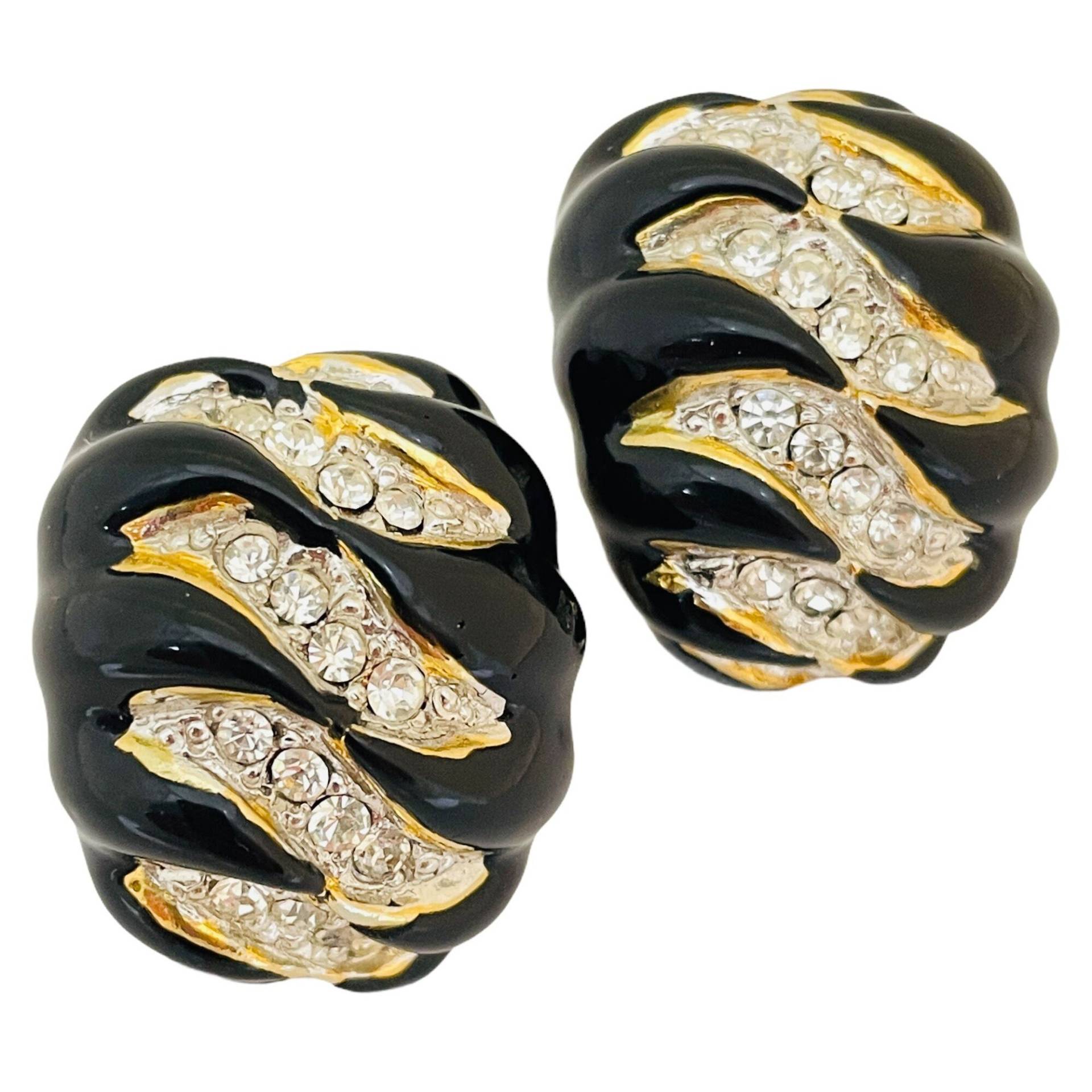 Vintage Kenneth Lane Gold Schwarz Emaille Strass Designer Start - Und Landebahn Ohrclips Vintage Kenneth Lane Gold Schwarz Emaille Strass Designer Start - Und Landebahn Ohrclips von AlexandersBoutiqueUS