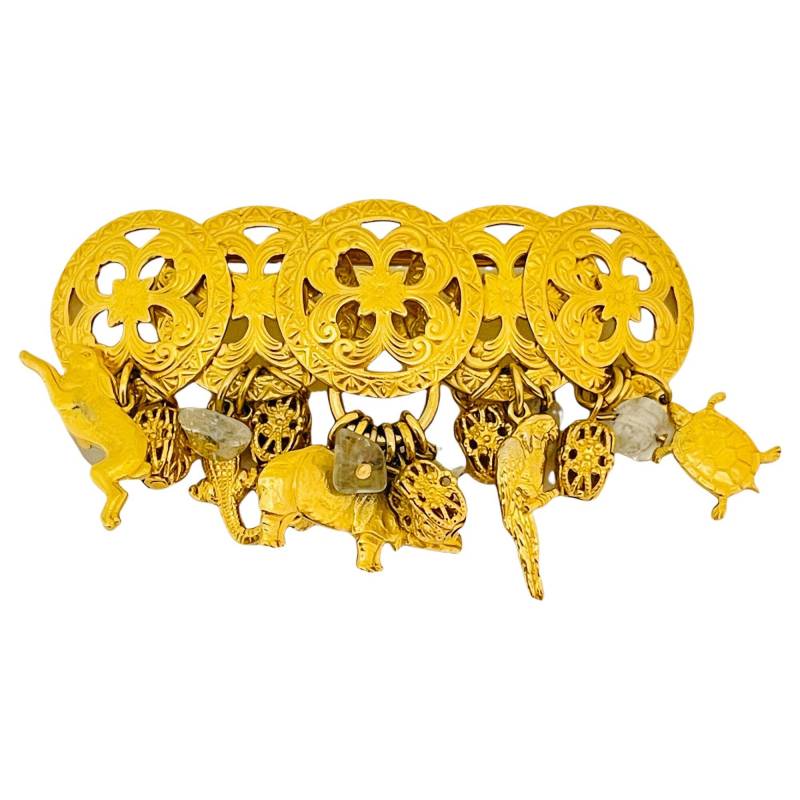 Vintage Kirks Folly Signiert Gold Baumeln Tier Charms Designer Landebahn Brosche von AlexandersBoutiqueUS