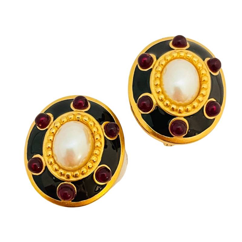 Vintage Monet Gold Emaille Perle Rot Cabs Designer Start - Und Landebahn Ohrclips von AlexandersBoutiqueUS
