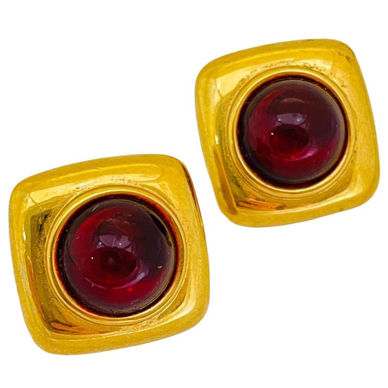 Vintage Monet Gold Rote Glas Designer Landebahn Pierced Ohrringe von AlexandersBoutiqueUS