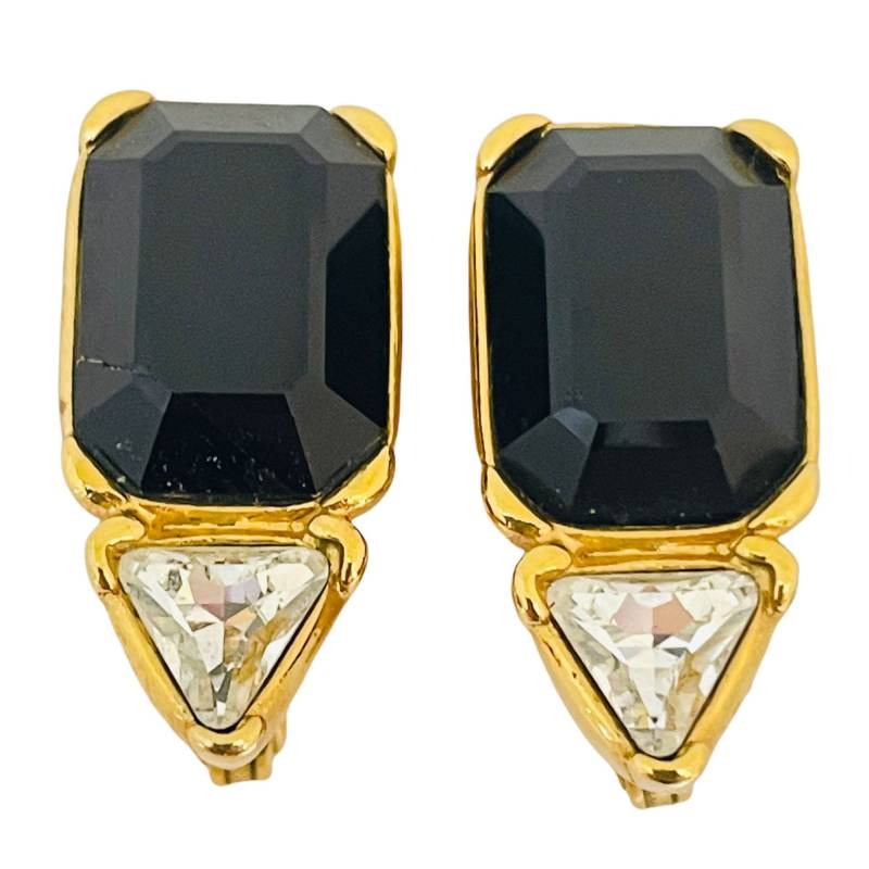 Vintage Monet Gold Schwarz Glas Designer Start - Und Landebahn Ohrclips von AlexandersBoutiqueUS