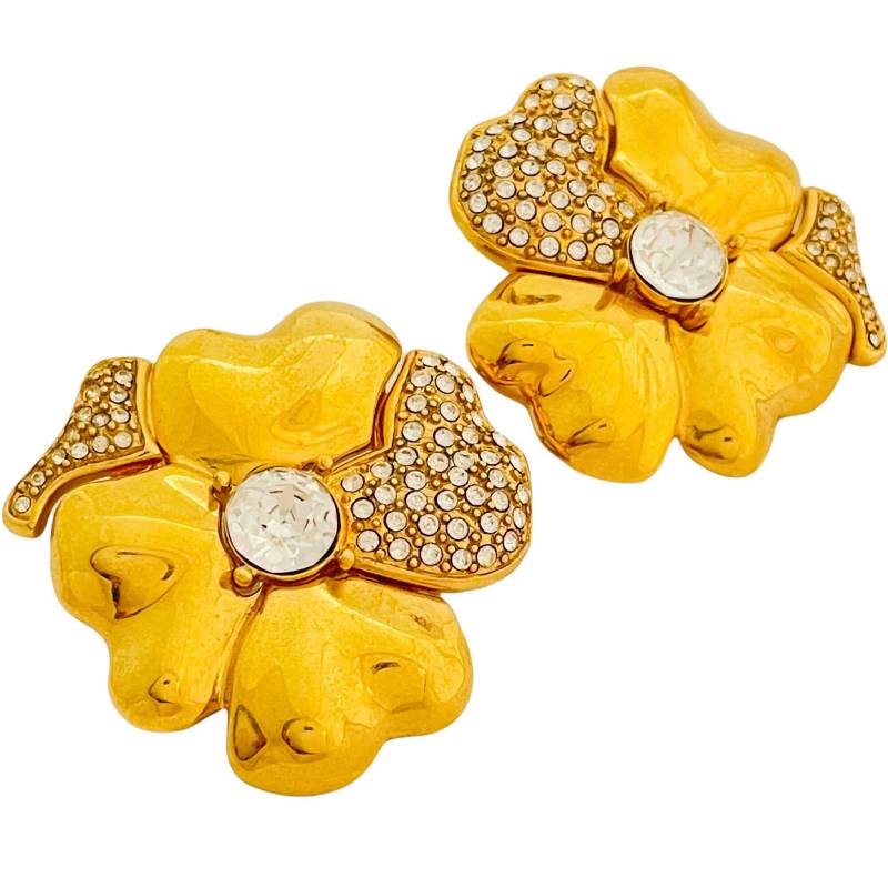 Vintage Monet Gold Strass Blume Designer Landebahn Ohrclips von AlexandersBoutiqueUS
