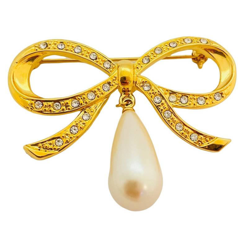 Vintage Monet Schleife Gold Baumeln Perle Designer Startbahn Brosche von AlexandersBoutiqueUS