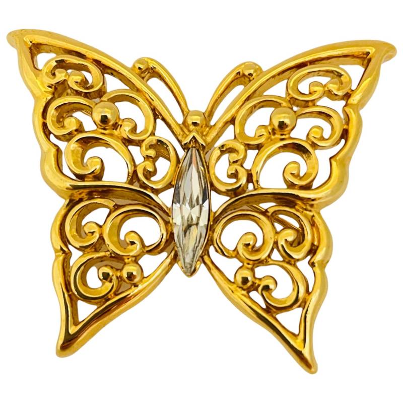 Vintage Monet Signiert Gold Strass Schmetterling Designer Startbahn Brosche von AlexandersBoutiqueUS