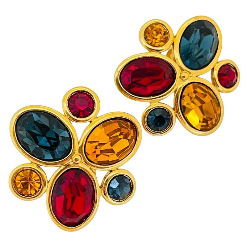 Vintage Napier Gold Glas Schmuck Clip Auf Ohrringe Designer Startbahn von AlexandersBoutiqueUS