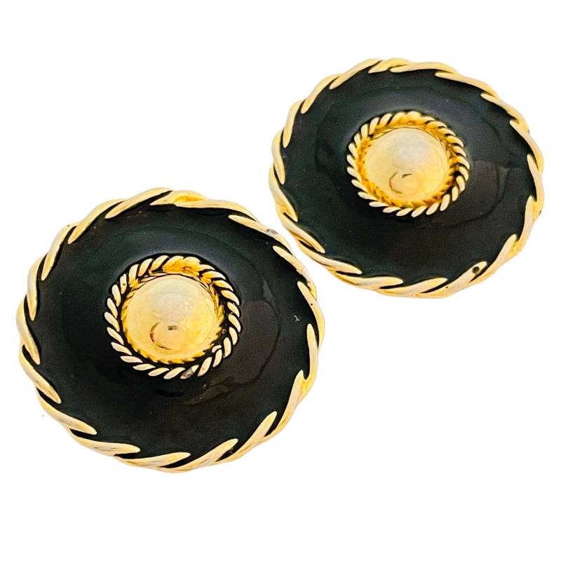 Vintage Pps Gold Schwarz Emaille Designer Start - Und Landebahn Ohrclips von AlexandersBoutiqueUS