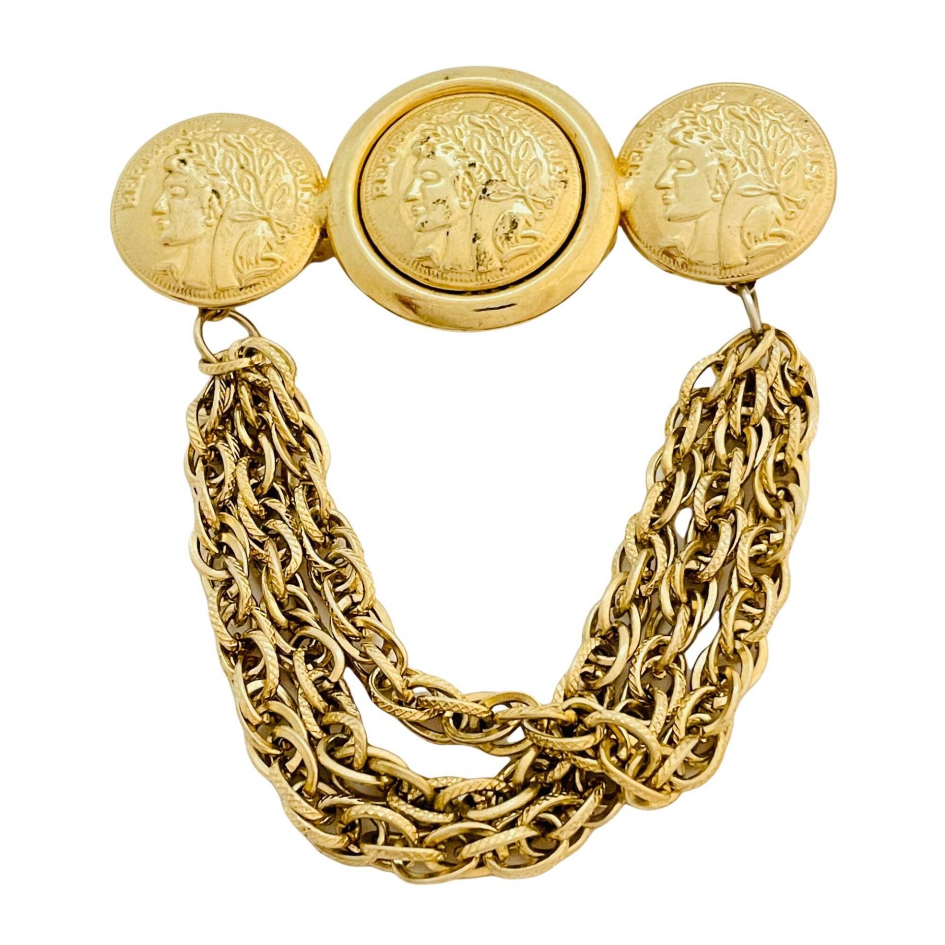 Vintage Republique Francoise Gold Münze Kette Designer Startbahn Brosche Vintage Republique Francoise Gold Münze Kette Designer Startbahn Brosche von AlexandersBoutiqueUS