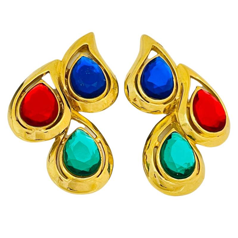 Vintage Riesiger Goldstein Glas Designer Startbahn Clip An Ohrringen von AlexandersBoutiqueUS